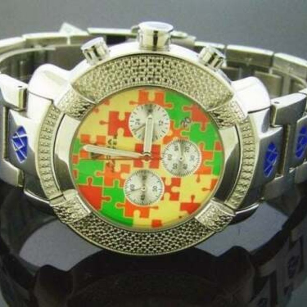 AQUA MASTER 45MM ROUND 20 DIAMONDS PUZZLE FACE WATCH